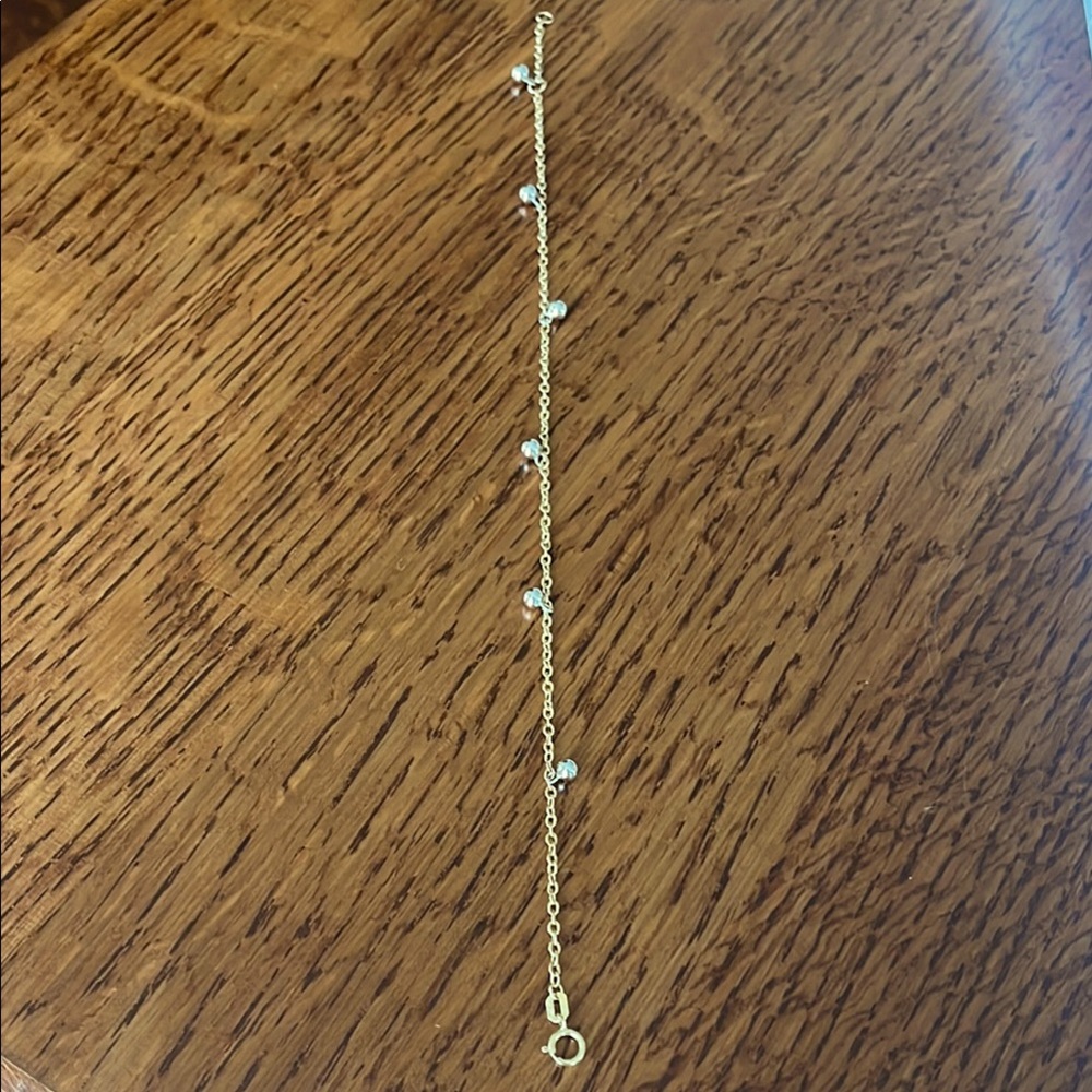 14k Overlaid Gold Dangle Bead Anklet with White Gold Beads